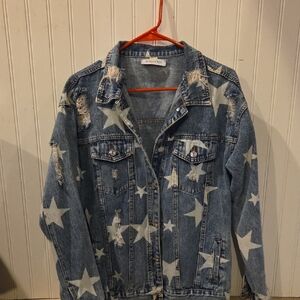 Star-Patterned Blue Denim Jacket